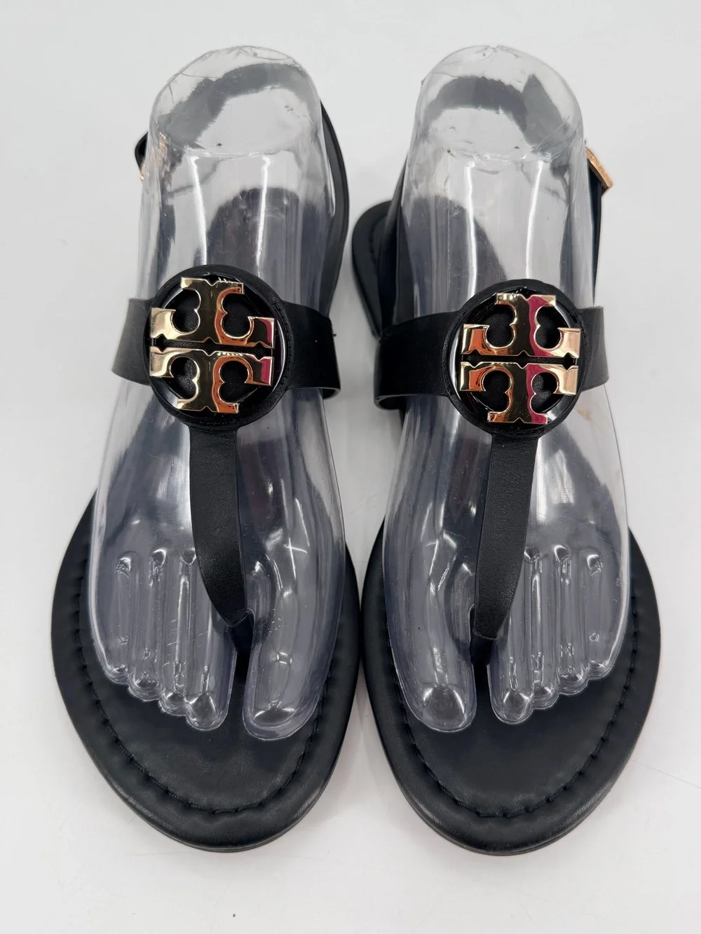 Tory Burch Black Leather Bryce Thong Logo Sandals 8